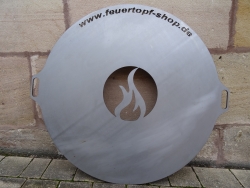 Stahl-Feuerplatte mit Flamme, Orig. Feuertopfshop.de