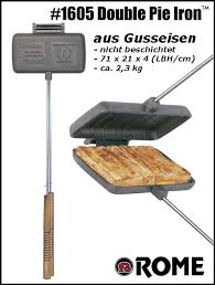 Sandwichmaker doppelt aus Gusseisen, mit Stiel und Holzgriff