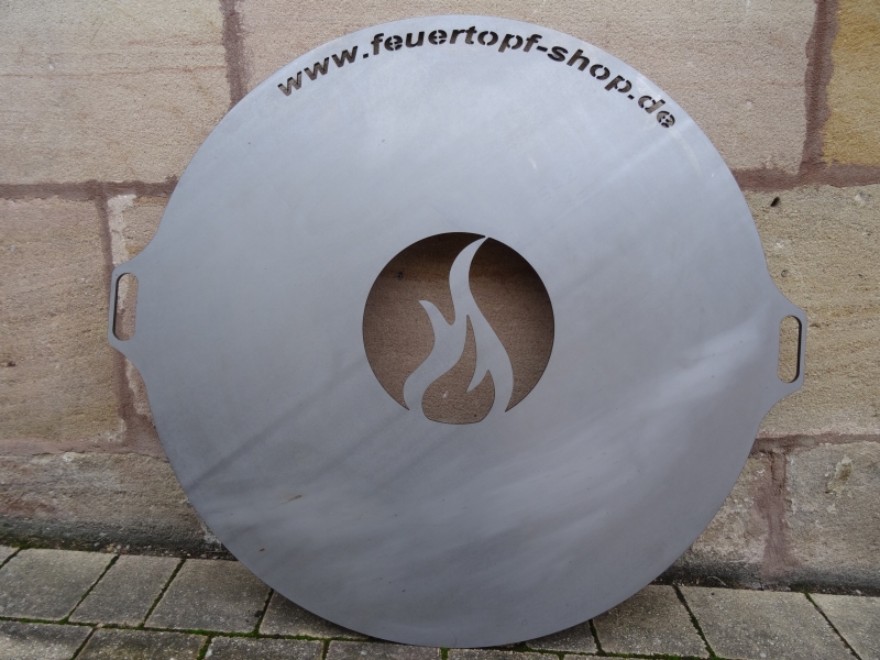 Stahl-Feuerplatte mit Flamme, Orig. Feuertopfshop.de