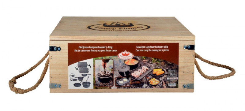 Dutch-Oven Set, 7-teiliges Outdoor Koch- und Grillset aus Gusseisen