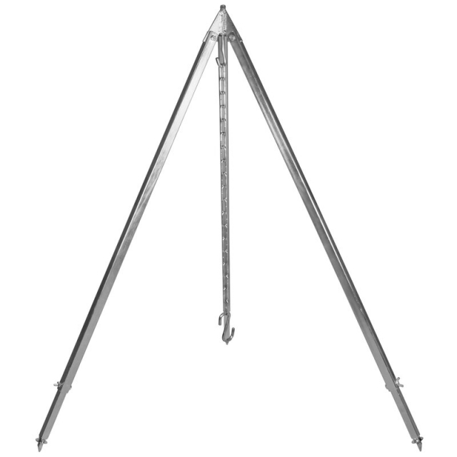 Extrem stabiles Dreibein mit Aufhngekette und Haken fr schwere Gusskessel, Feuertpfe und Gulaschkessel verzinkt 210 cm
