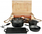 Dutch-Oven Set, 7-teiliges Outdoor Koch- und Grillset aus Gusseisen